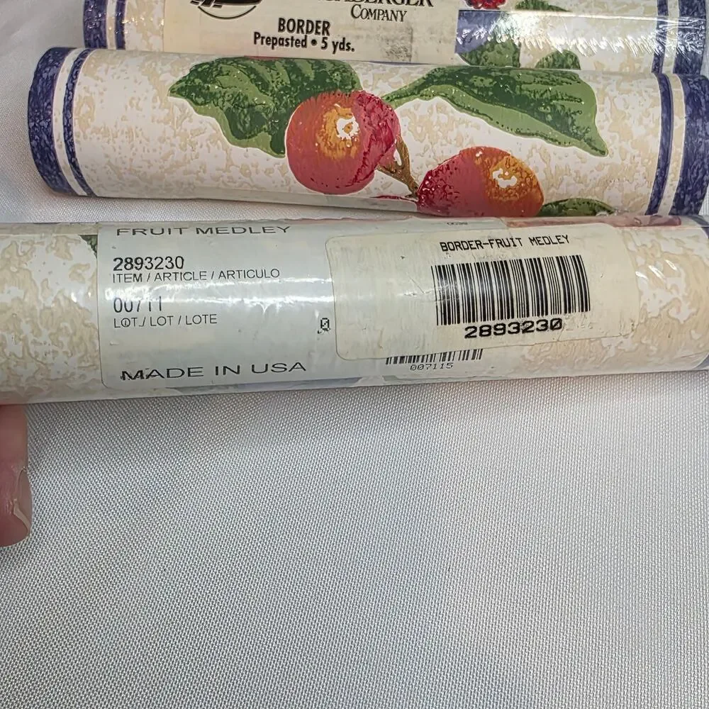 The Longaberger Co. Border 5 yds Prepasted Fruit Medley 3 Rolls Made in USA
